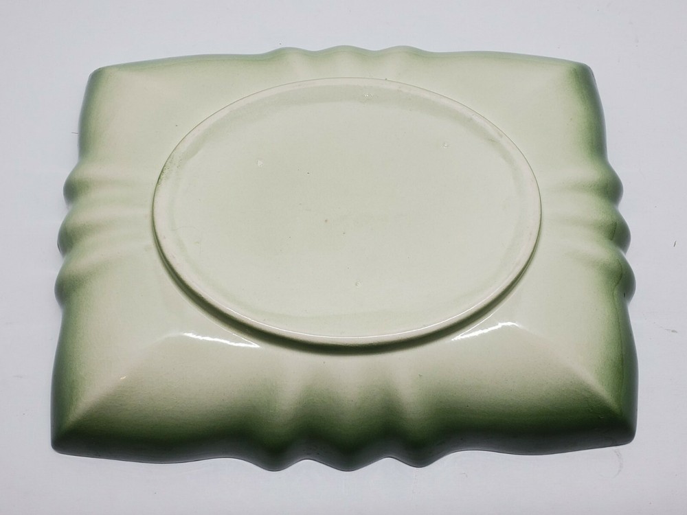 Vtg Retro Cucumber Green Scalloped Ceramic Flower Bulb Planter Dish Rectangular