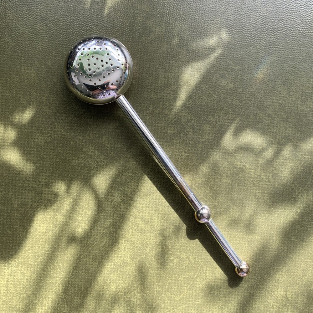 Antique Silver 7" Loose Tea Infuser Strainer Retractable Spoon Works