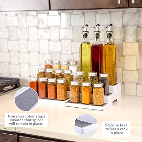 2 Pack 3-Tier Expandable Spice Rack, Adjustable Length, Stability, Non-Skid Shel