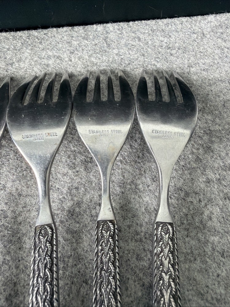 6 MCM JAPAN STAINLESS STEEL FLATWARE BRAIDED ROPE PATTERN Dinner Forks Flatware