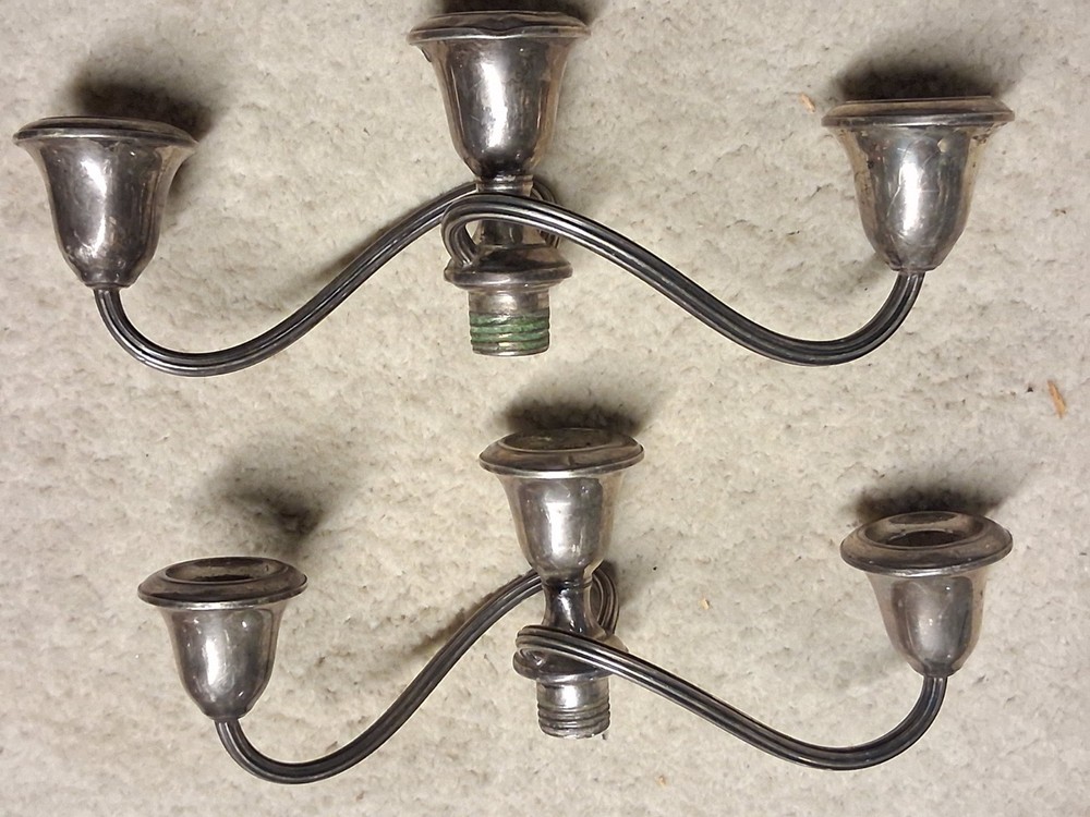 Gorham STERLING Silver 3 Light Candelabra Inserts Weighted 22oz/1.6lbs