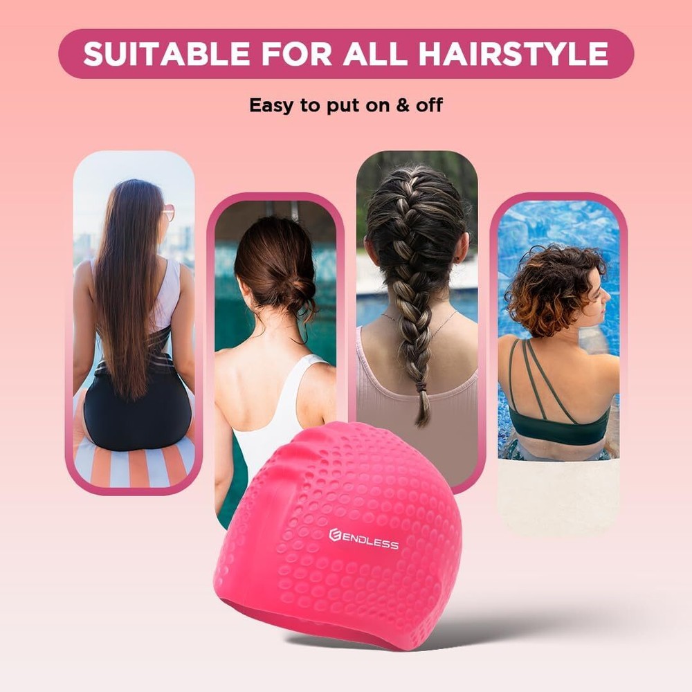 Endless EL1021 Comfortable Silicon Swimming Cap with Bubble Design | Pink