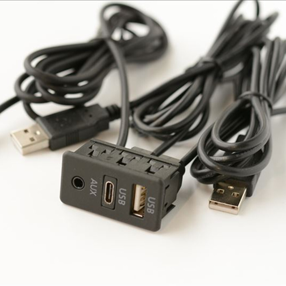 Car Dash Flush Mount Type C USB Dual Port AUX Extension Panel Cable Adapter Kit
