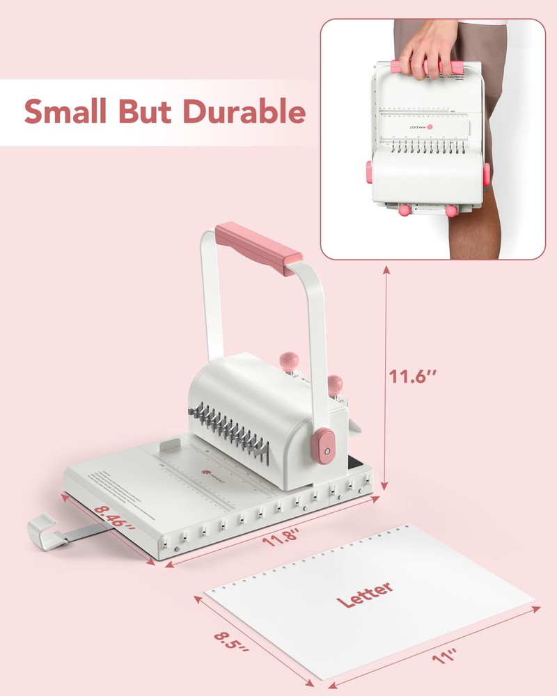 MAKEASY Binding Machine Hole Pitch 2:1 - Portable Book Kit with Pink