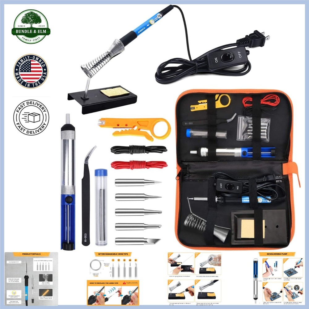 Soldering Iron Set with Heat Resistant Handle and Multiple Tips for DIY Projects