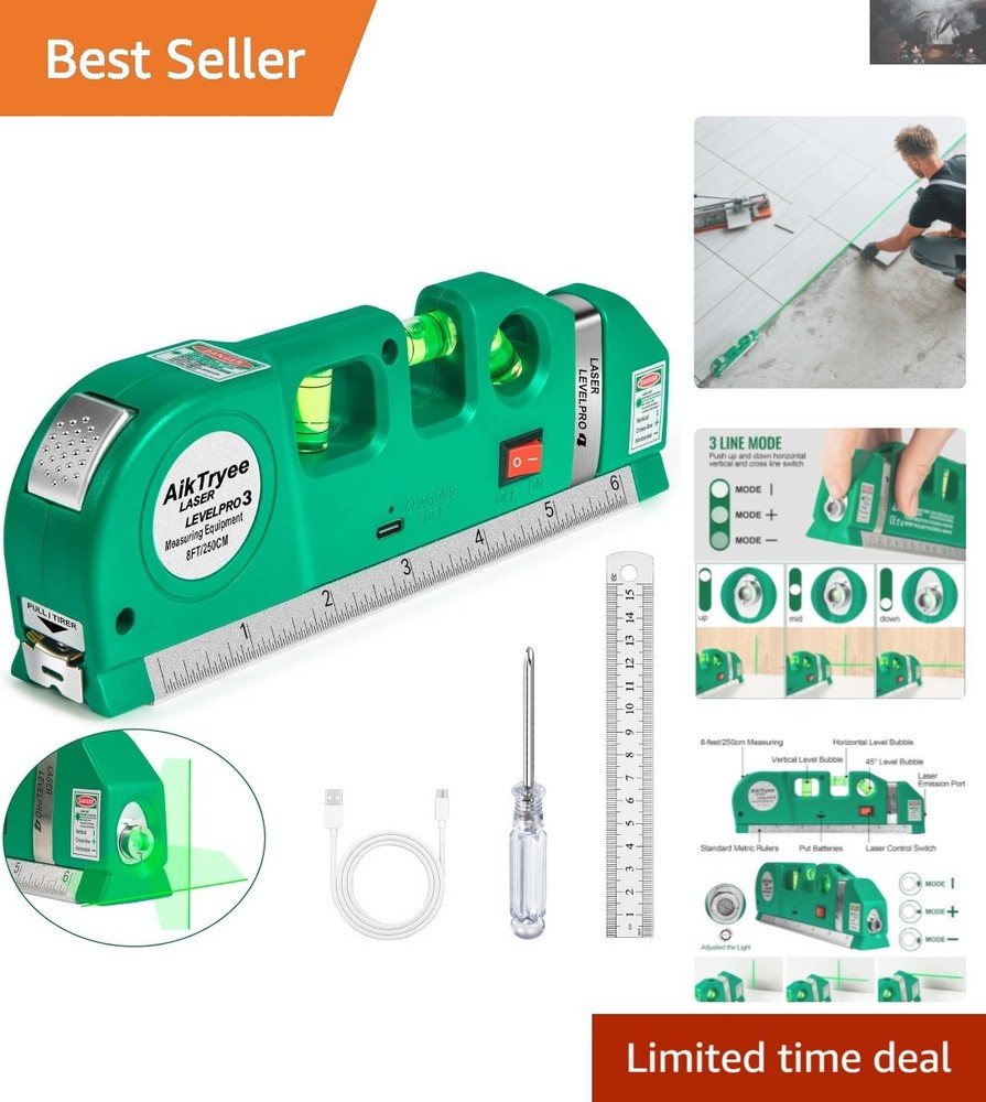 USB Rechargeable Laser Level Tool for Precise Vertical & Horizontal Lines
