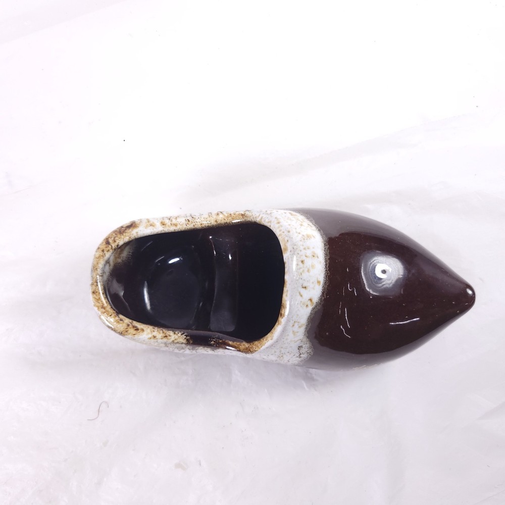 Brown Small Dutch Clog Ceramic Shoe Figurine Planter