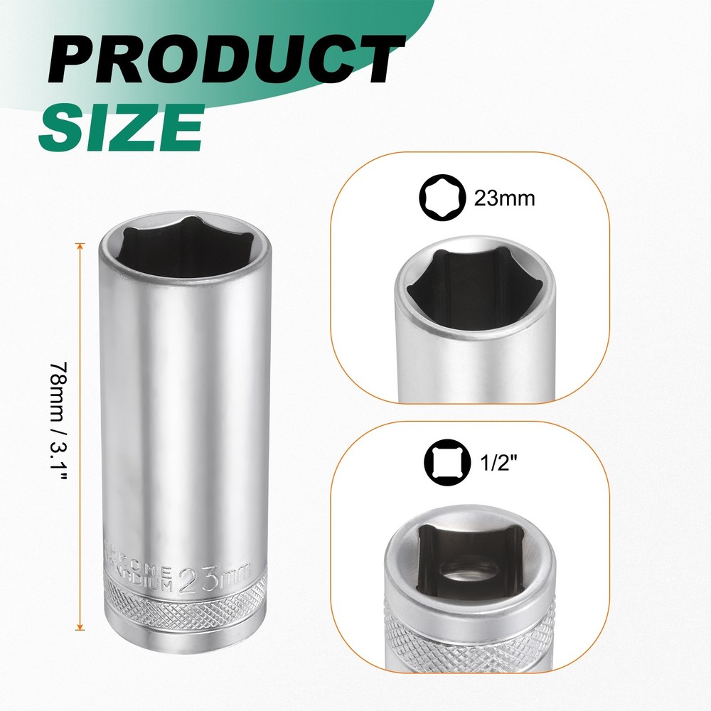 6 Points Deep Socket 1/2" Drive 23mm Nickel Plating Hex Socket 3.1" Long
