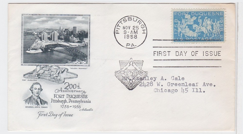 TurtlesTradingPost - Fort Duquesne  #1123- 1958  Artmaster Cachet FDC