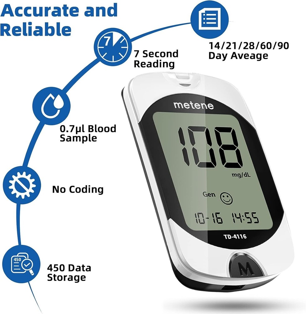 Advanced TD-4116 Blood Glucose Kit - No Coding, Large Display, Control Solution