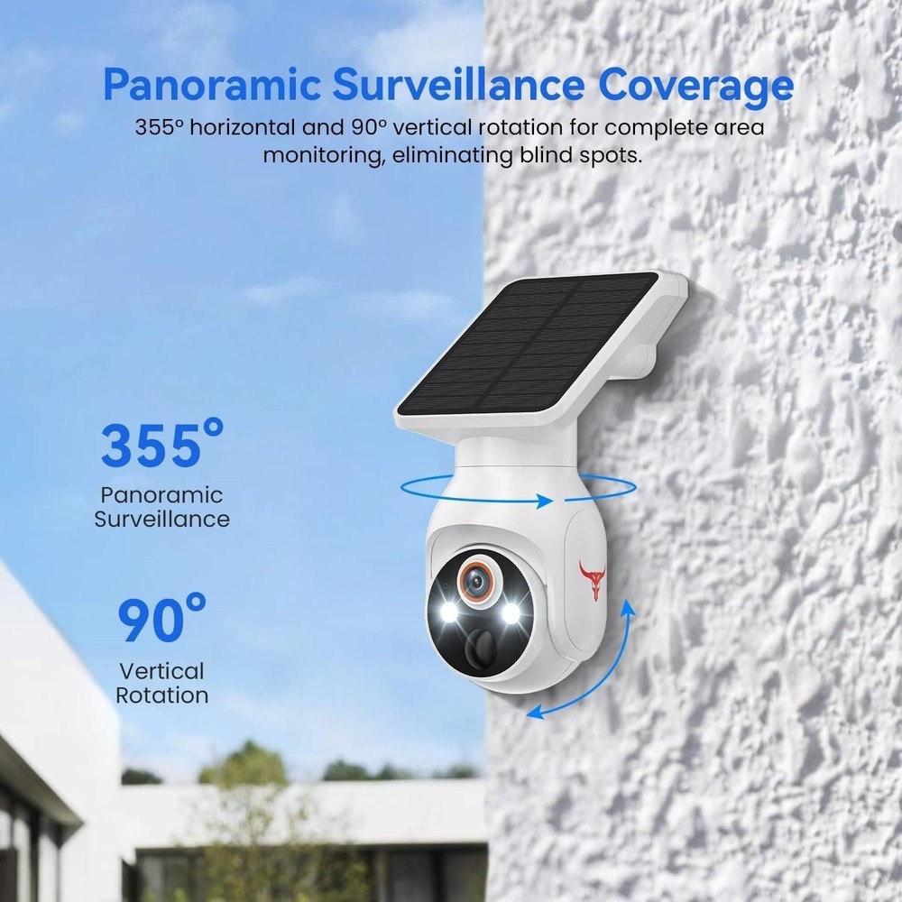 Solar Panel Powered Security Camera 1080p WiFi Camera with Night Vision Motion