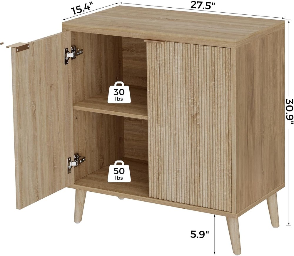 Buffet Cabinet W/ Storage Modern Fluted Accent Sideboard W/ Doors & Adjustable