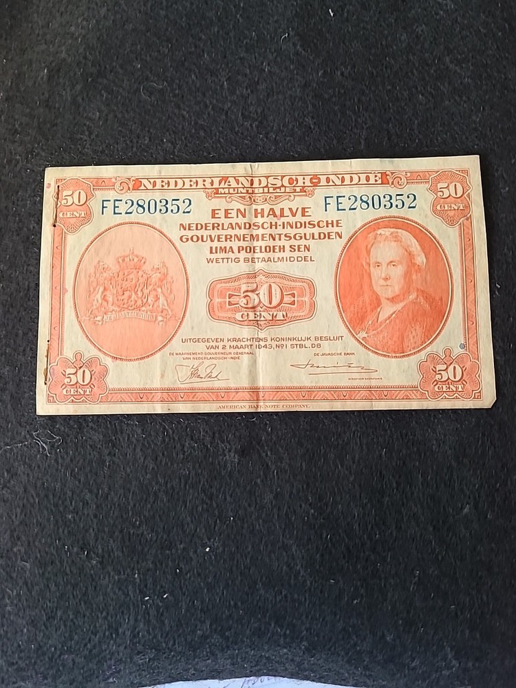 1943 Netherlands Indies 50 Cent Banknote