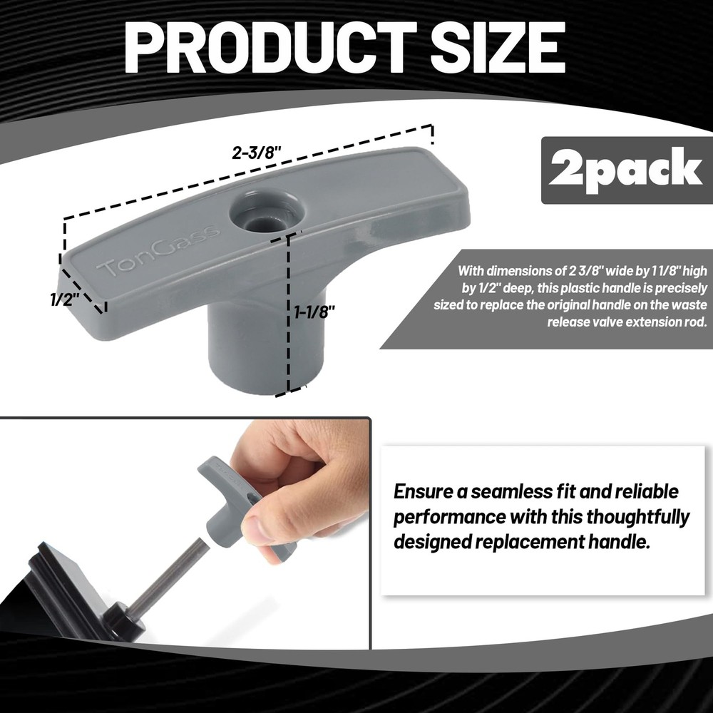 TonGass (2-Pack, Grey RV Waste Valve Handle Replacement for Extension Gray