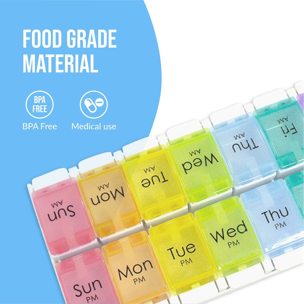 Weekly 7-Day AM/PM Push Button Pill Organizer Planner- Arthritis Friendly