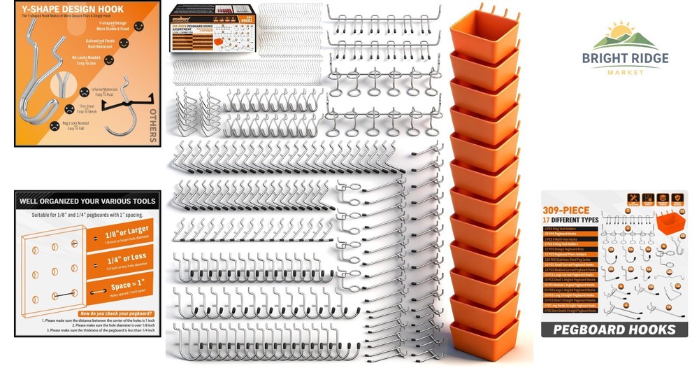 Multi-Purpose Pegboard Hooks Kit: 309 Pieces for Garage and Kitchen Organization