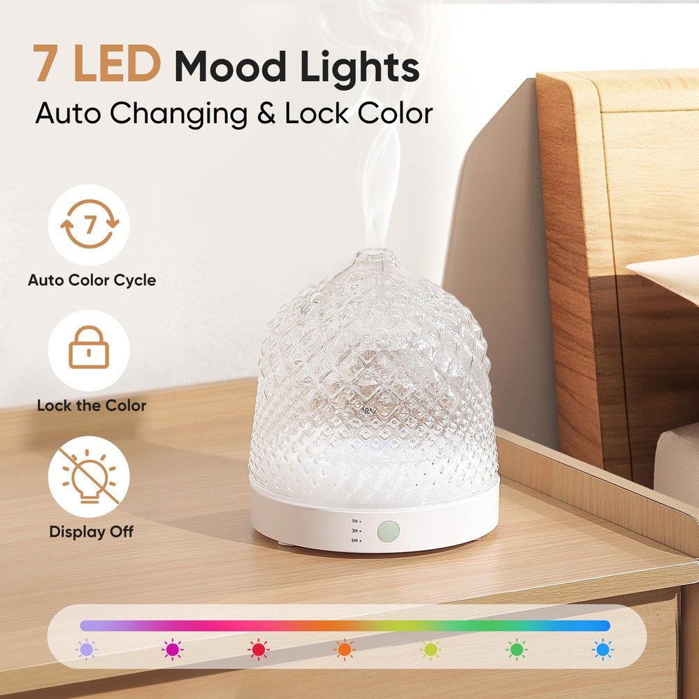 Glass Essential Oil Diffuser, 200ml Ultrasonic Aroma Diffusers with Glass Res...