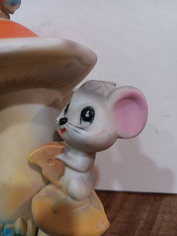 Vintage Lefton Mouse Mushroom Butterfly Ceramic Nightlight Light MCM