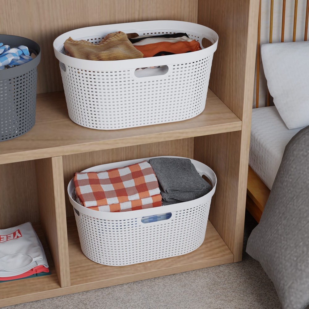 40L Large Laundry Basket Plastic Stacking Clothes Hamper (4 Packs, White+Gray)