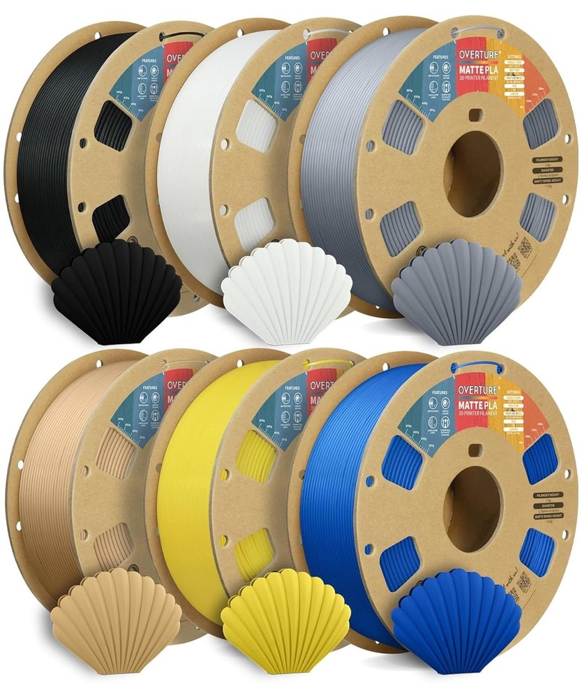 OVERTURE 6KG Bundle Matte PLA 3D Printer Filament 1.75mm, Matt Surface & Low ...