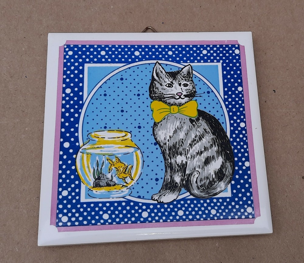 Vintage Cathay Cat Ceramic Tile Trivet