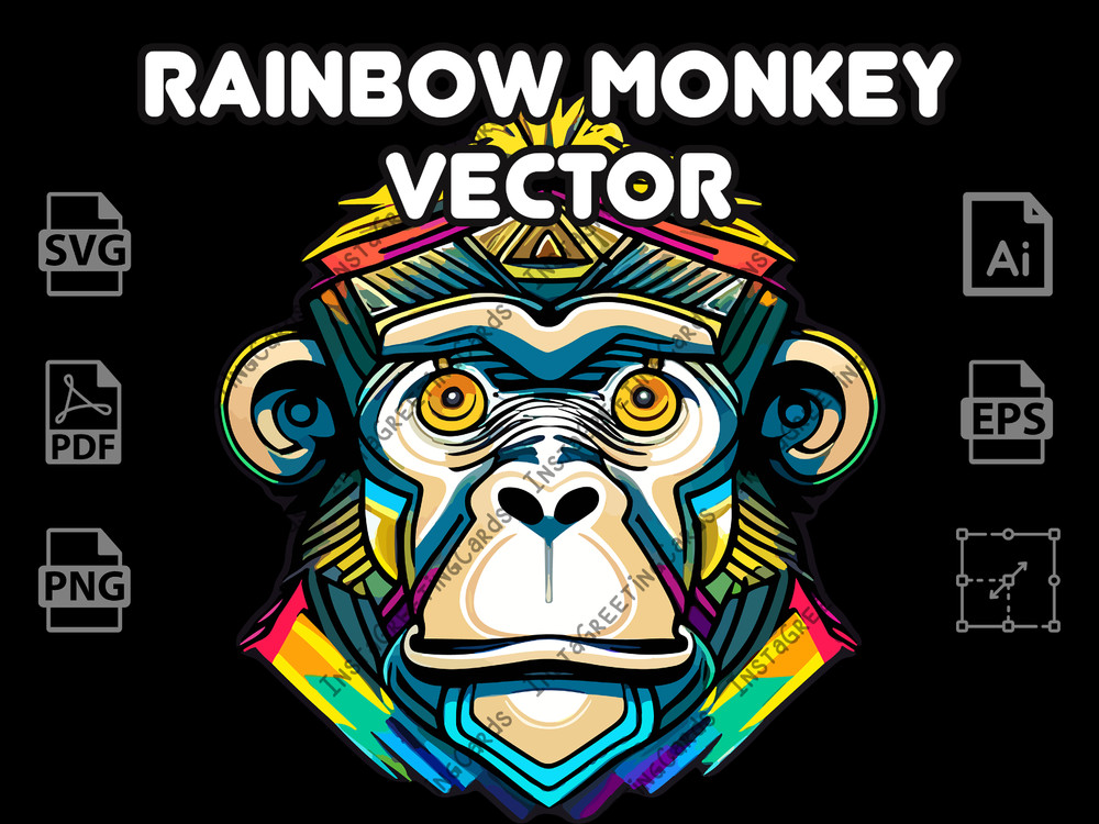 Rainbow Monkey Vector | Monkey vector | Rainbow svg | Monkey svg | Monkey design
