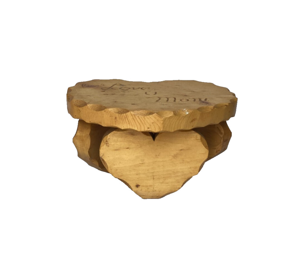 Vintage Handmade Solid Wood Small HEART Shaped Stool Stand - Nice!!