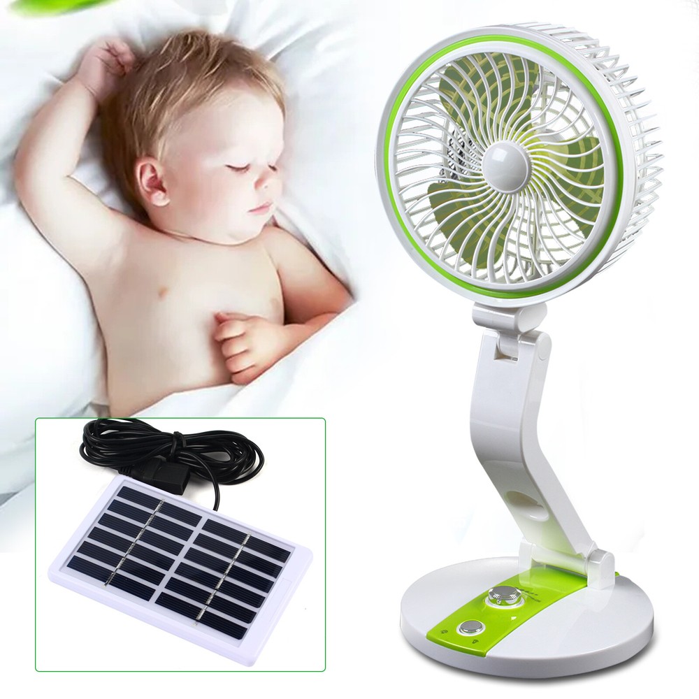 18" Portable Solar Power Fan with LED Light - Rechargeable & Adjustable