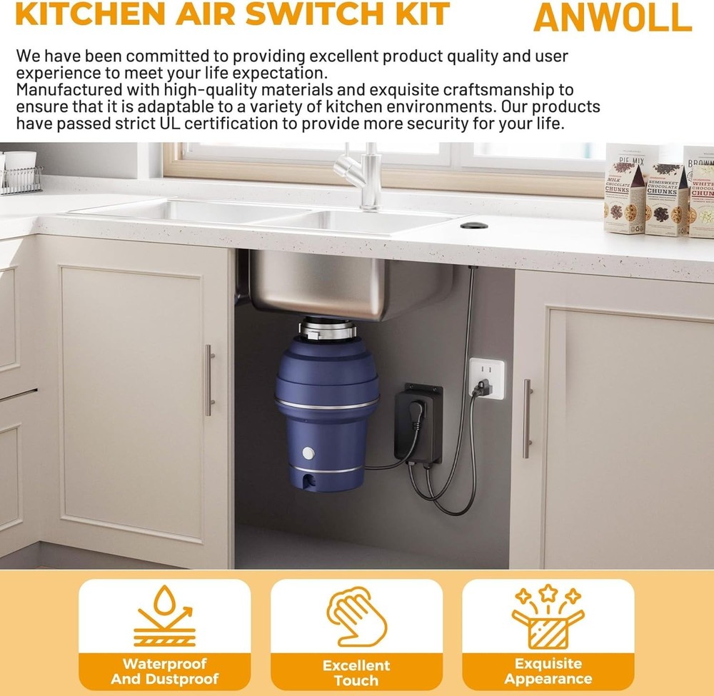 Air Activated Sinktop Switch Push Button for Garbage Disposal, Matte Black with