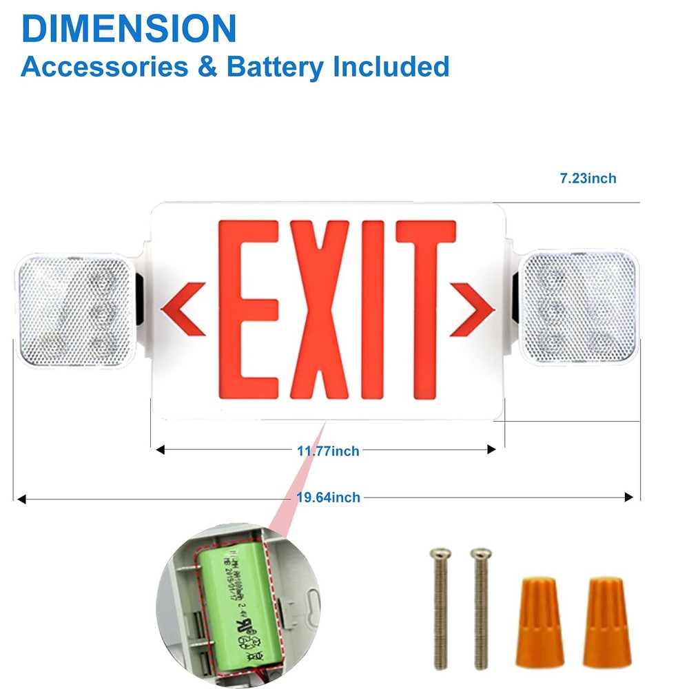 OSTEK LED Exit Sign with Emergency Light, Double-Sided Red Exit Sign Combo wi...