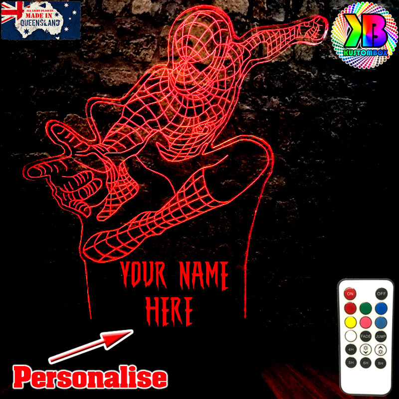 SPIDERMAN AVENGERS WEB PERSONALISED NAME USB LED NIGHT LIGHT 7 COLOUR REMOTE