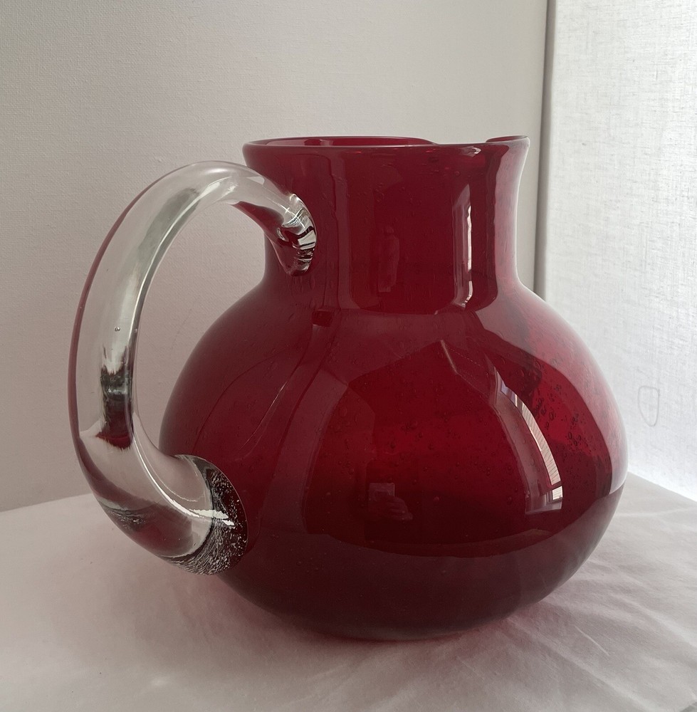 Red Bubble Art Glass Handblown Pitcher Decorative Vase