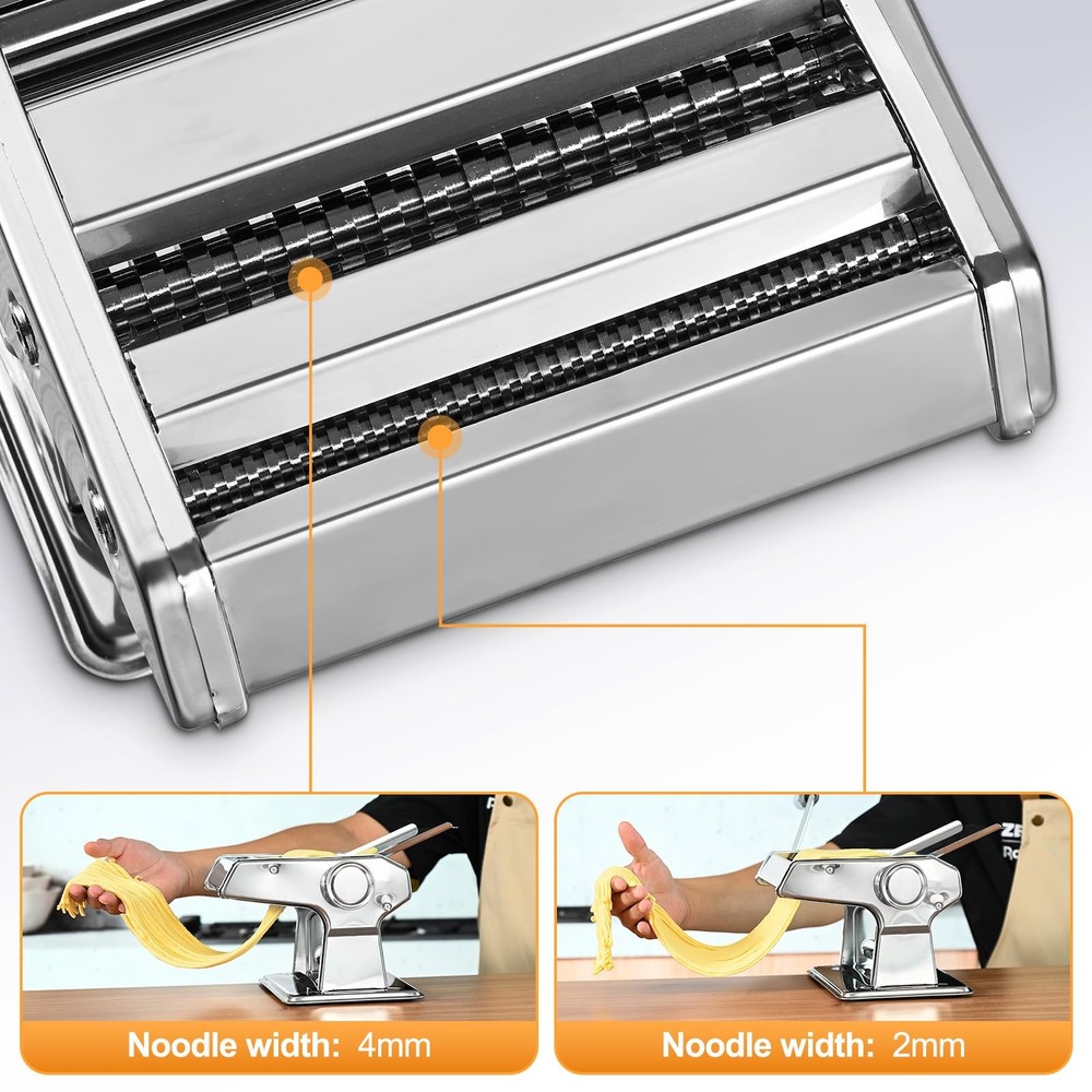 FrutPunch Manual Pasta Maker Machine, 9 Adjustable Thickness Standard, Silver