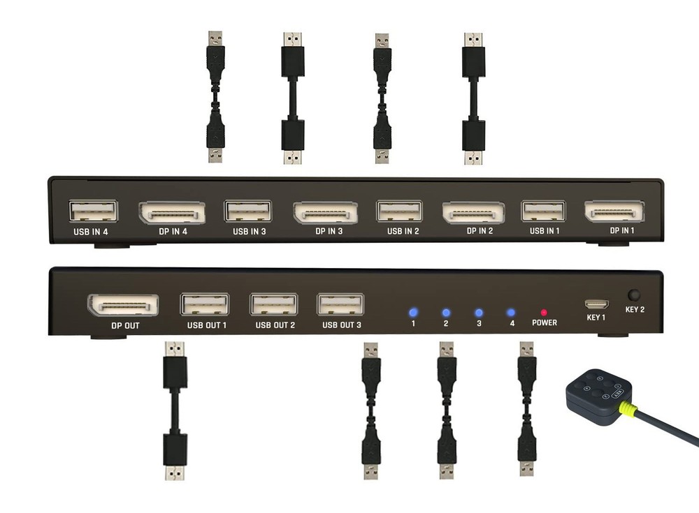 KVM Switch 4 Computers - Share Monitor, Keyboard, Mouse, Printer, USB Devices