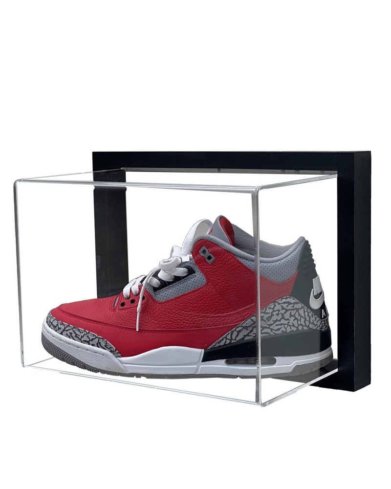 Framed Acrylic Wall Mount Shoe Display Size 11 and Under UV Protect Secure Mount