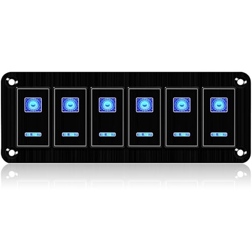 Rocker Switch Panel – Aluminum Toggle Switch Panel, 6 Gang Blue-Black metal G3