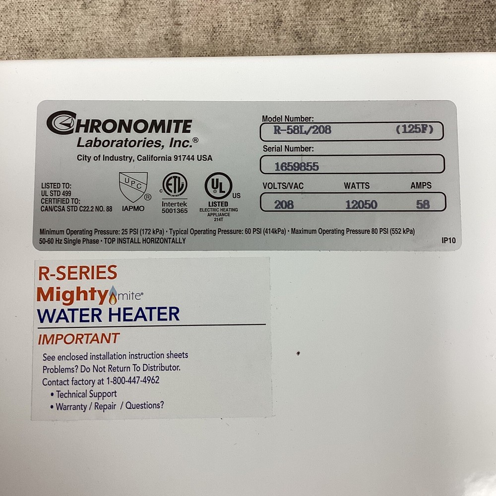 CHRONOMITE LABS R-58L/208 Electric Tankless Water Heater 12050W 5gpm
