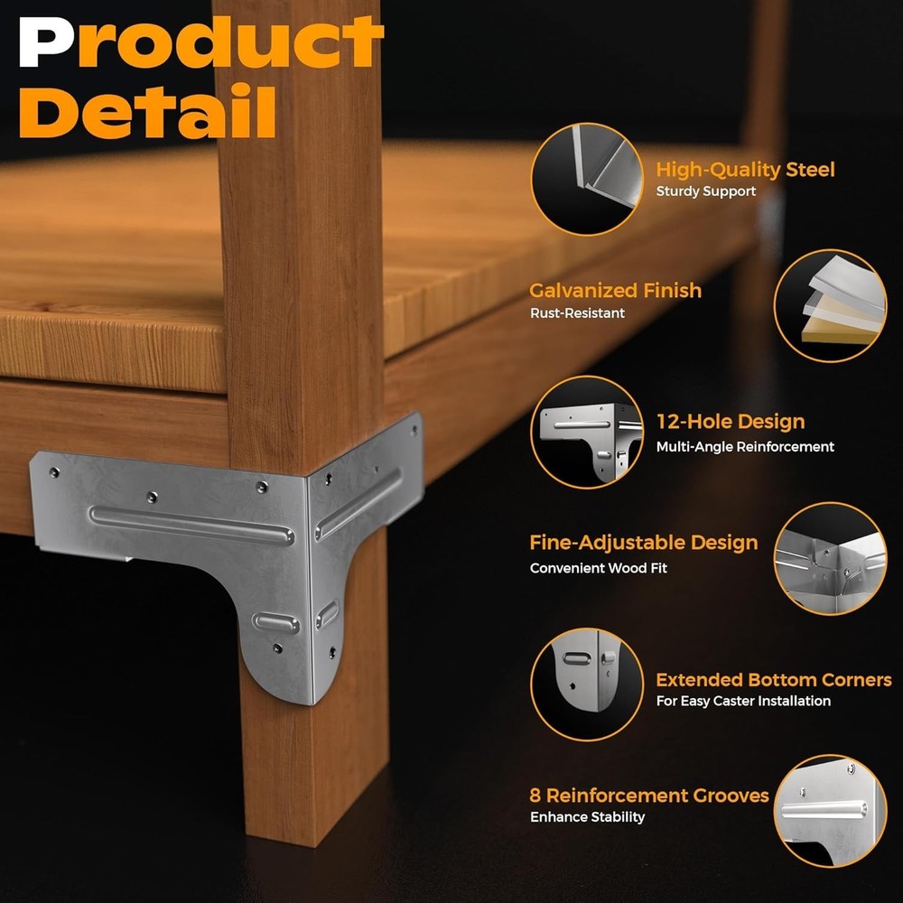 Workbench and Shelving Hardware Kit - Galvanized Steel Workbench Corner Brack...