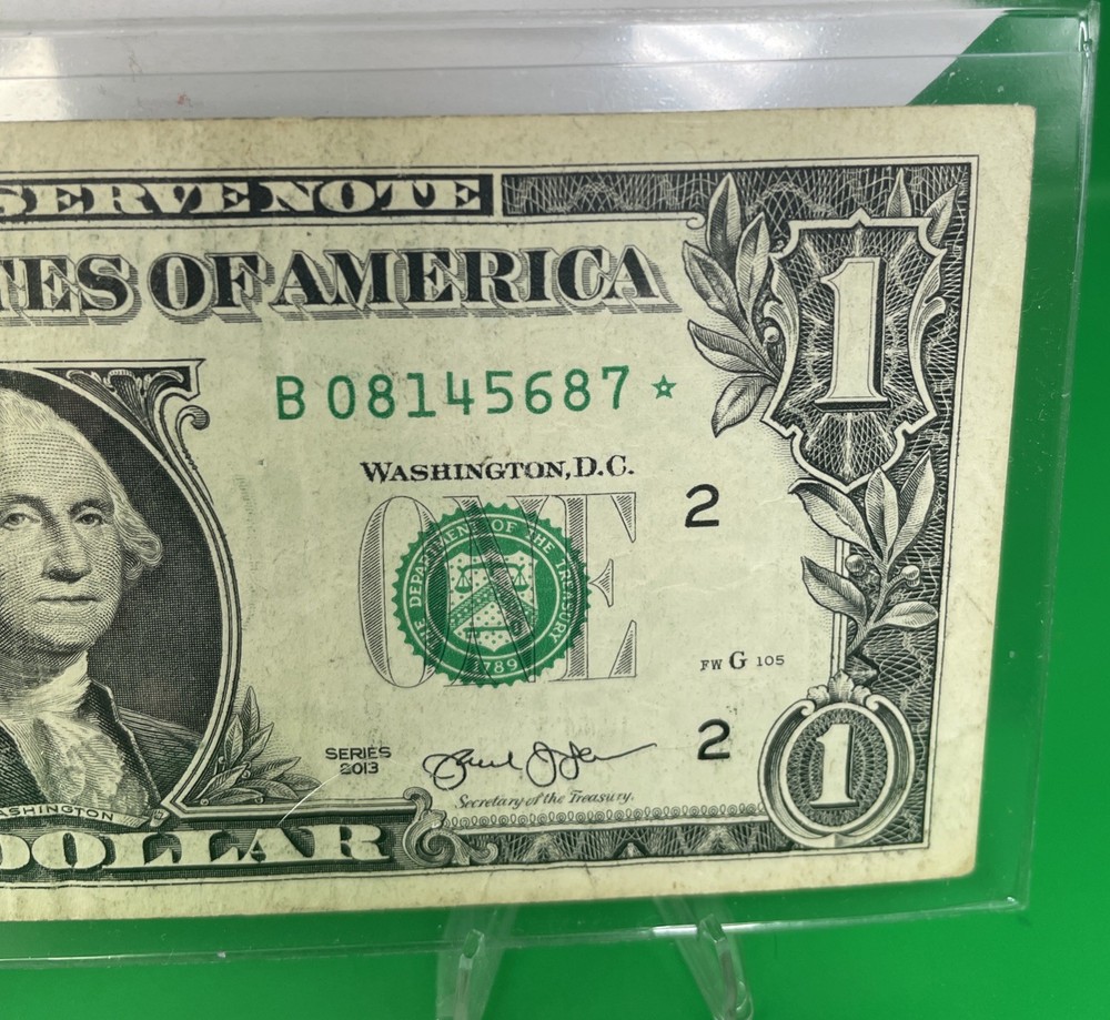 2013 B Duplicate Print ⭐️ STAR NOTE ERROR 🔥$1 Serial Number 🚀💵B08145687⭐️ FW