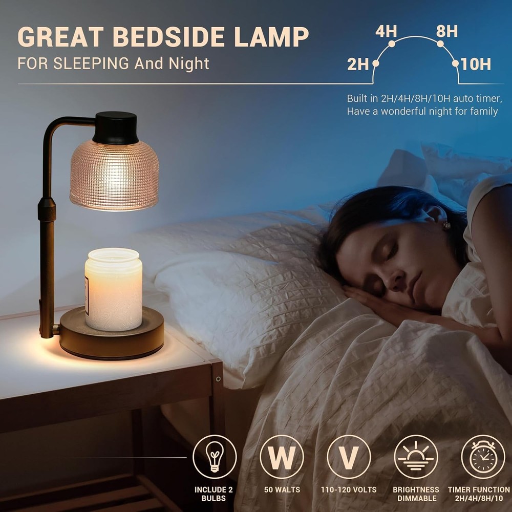 KLL Candle Warmer Lamp with Timer: Adjustable Height Dimmable Black