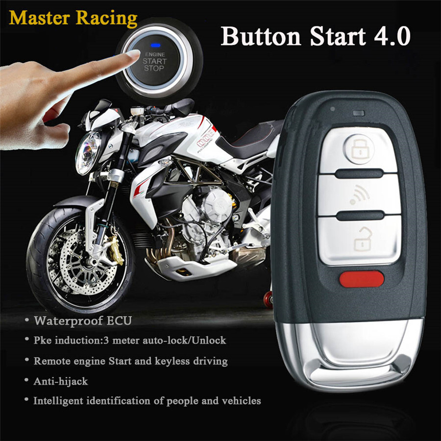 PKE Motorcycle Smart Key Push Button Start Alarm System Scooter Device Kit 12V