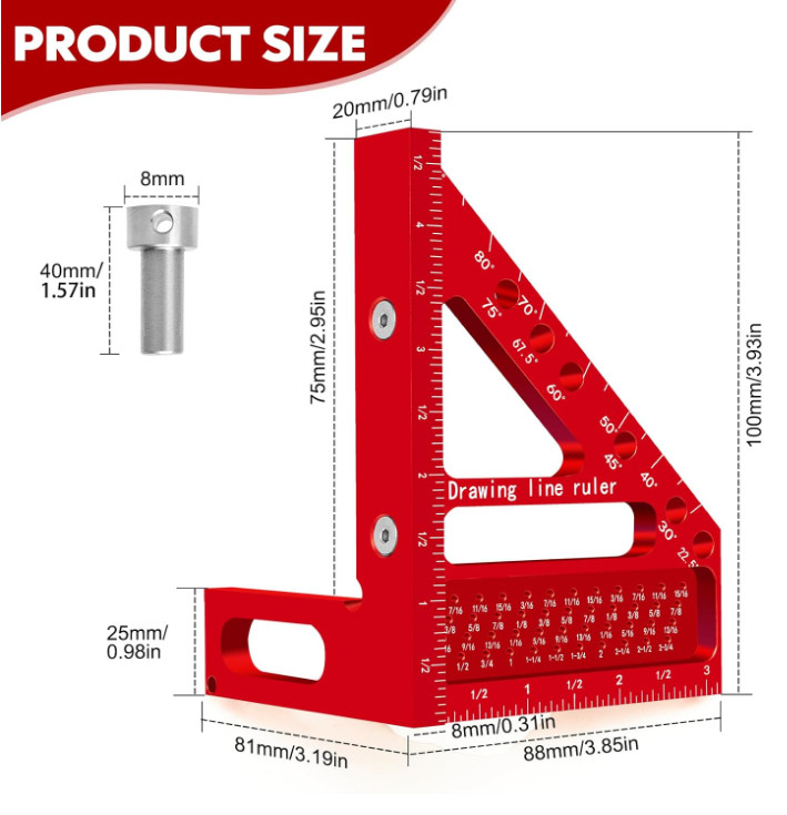 3D Multi-Angle Carpenter Hole Scribing Ruler, Aluminum Alloy Multi Angle...
