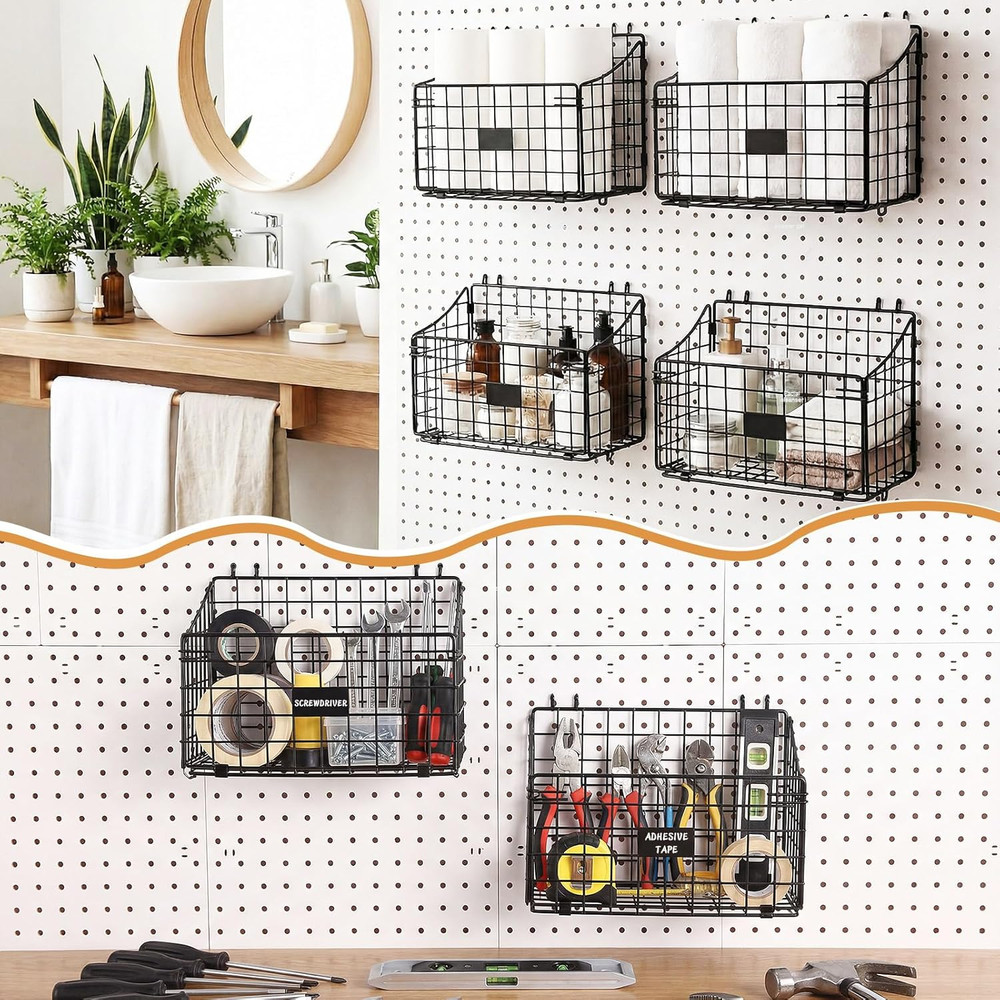 Large Pegboard Bins & Baskets - 4 Pcs Organizer for Tools & Crafts