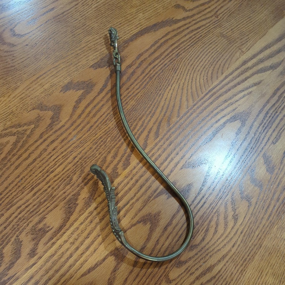 Large Vintage Brass Curtain Pull Back Hook. 16" Elegant Design.
