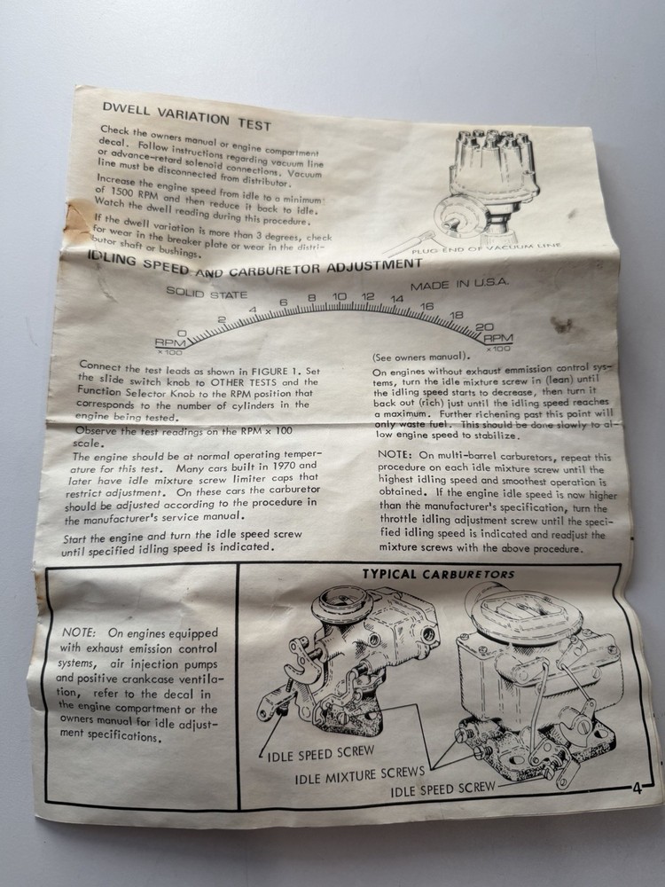 VINTAGE SEARS ENGINE ANALYZER MODEL 161.2161 *