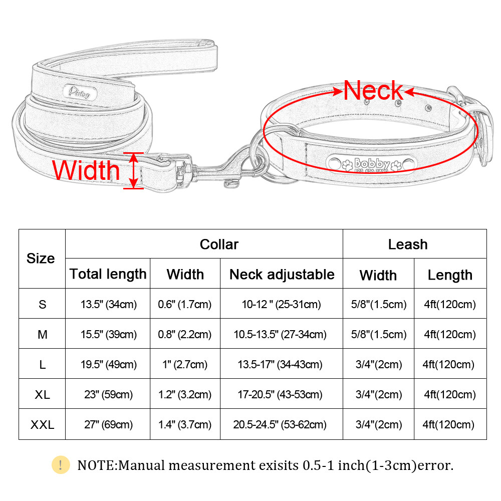 Custom Personalized Leather Dog Collar Leash Optional Padded ID Name Engraved