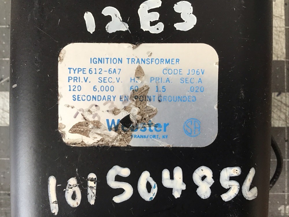 Webster 612-6A7 Ignition Transformer Code J96V(LW04C)