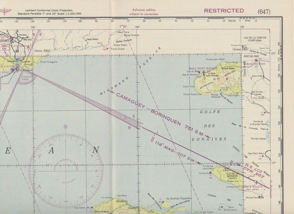 VTG Aeronautical Chart Jamaica WW2 1943 Map Restricted (647) Mint