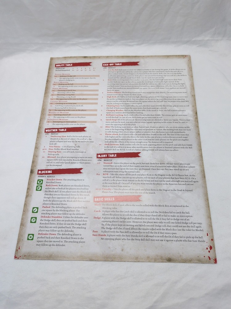 (2) Warhammer Blood Bowl Reference Sheets