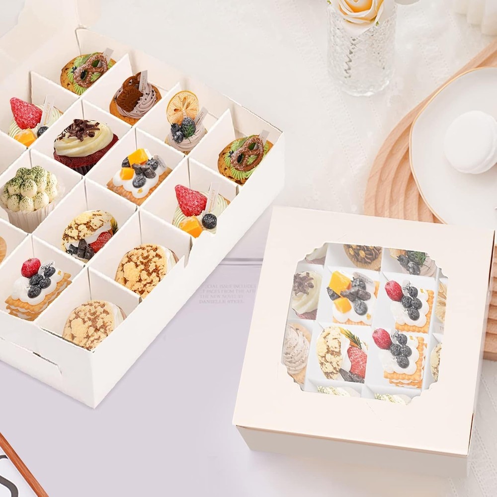 20 PCS Empty Sweet Boxes Window Divider 16 Compartments White Cake Cookie